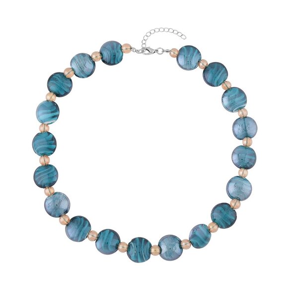 Necklace Blue Beaded 20-22 Inches in Silvertone. - Picture 1 of 5